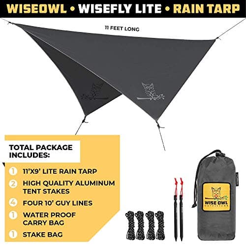 Wise Owl Outfitters Hammock Tarp, Hammock Tent - Rain Tarp for Camping Hammock - Camping Gear Must Haves w/Easy Set Up Including Tent Stakes and Carry Bag