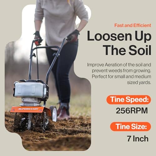 SuperHandy 52cc 2 Stroke Gas Mini Tiller Cultivator - 1.8HP, 4 Adjustable Steel Tines, Forward Rotation, 10" Tilling Width - Ideal for Garden, Lawn, Soil Cultivation, Weed & Digging