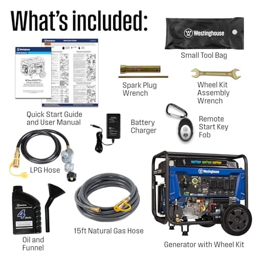 Westinghouse 12500 Peak Watt Tri-Fuel Home Backup Portable Generator, Remote Electric Start, Transfer Switch Ready, Gas, Propane, and Natural Gas Powered