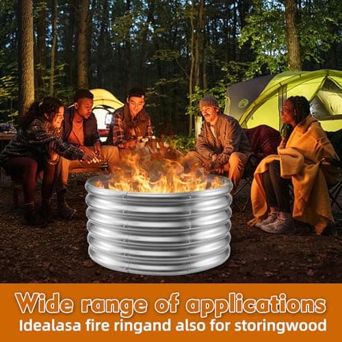Camp Fire Ring Pit, Large Round Galvanized Steel Fire Pit, Heavy Duty Steel Fire Pit for Backyard, Camping, Bonfire (2.67x2.67x1.5 FT)