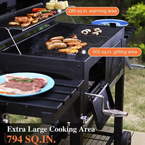 Sophia & William Extra Large Charcoal BBQ Grills with 794 SQ.IN. Cooking Area, Heavy Duty Outdoor Barbecue Grill with 2 Individual Lifting Charcoal Tray and 2 Foldable Side Table, Black