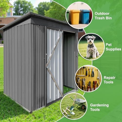 5×4Ft Outdoor Storage Shed Metal Storage Shed, Weatherproof Heavy Duty Tool Shed for Backyard & Garden Equipment, Gray