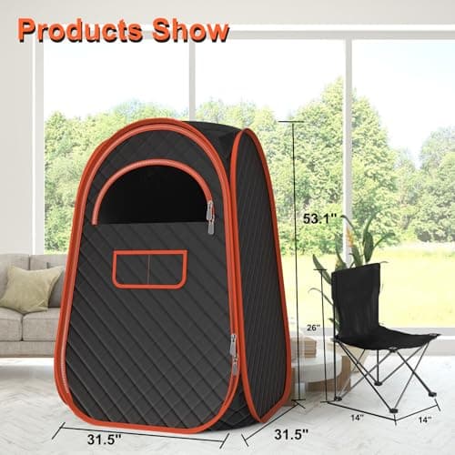 FIOCCO Portable Sauna Box, Portable Sauna for Home with 2.6L Steamer Generator, Remote Control, Portable Chair & Floor Mat, Full Body Personal Saunas Tent for Health, 9 Levels, Orange