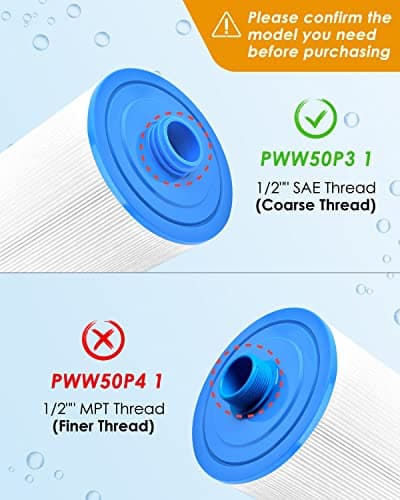 PACETAP 1 1/2" SAE Thread Screw in Spa Filter Replacement Compatible with Pleatco PWW50P3(NOT PWW50P4), for Unicel 6CH-940, for Filbur FC-0359, for Waterways 817-0050, Spa Hot Tub Filter for Viking
