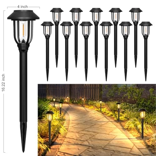12 Pack Solar Lights Outdoor, Pathway Lights Solar Powered Outdoor Waterproof IP65 3000K Warm White Auto On/Off Garden Yard Lighting for Walkway, Driveway, Landscape, Path,Garden