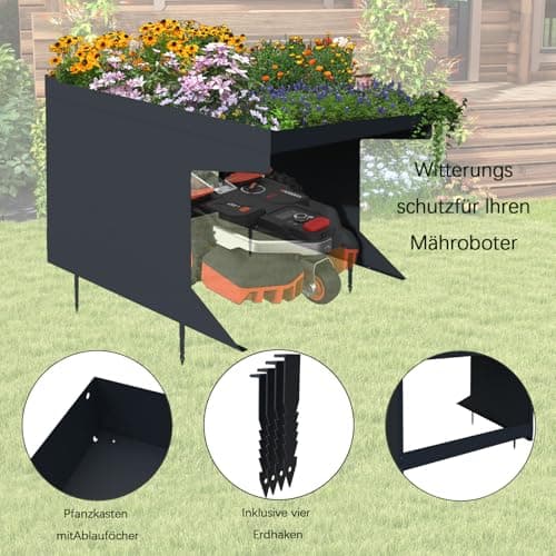 Weatherproof Robotic Lawn Mower Garage with Planter | Heavy-Duty Metal Shelter for Robotic Lawn Mower (27.56x39.37x24.41in) | UV Protection & Drainage System