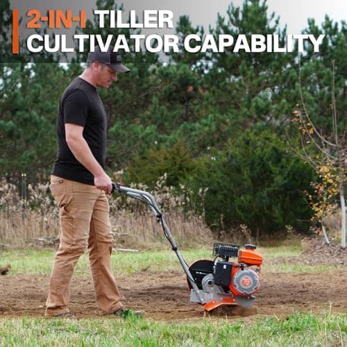 NOVUS 17-Inch Gas Tiller for Gardening, 79cc 4-Cycle Gas Engine, 2-in-1 Front Tine Tiller Cultivator, Toolless Tilling Width Adjustment, Forged Steel Tines, Integrated Transport Wheels