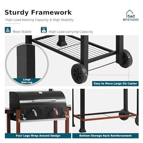 MFSTUDIO Multifunctional Extra Large 49 Inch BBQ Charcoal Grills with Temperature Control, Side Table and Easy Clean Ash Tray, Barrel Barbecue Grill for Multiple-family Household and Friends Party