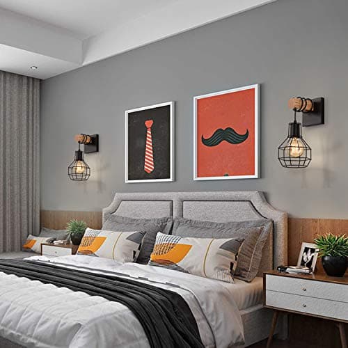 Black Wall Sconces with Dimmer ON/Off Switch, Cage Wall Mount Light Fixture Industrial Farmhouse Lighting for Living Room Kitchen, C71Y215