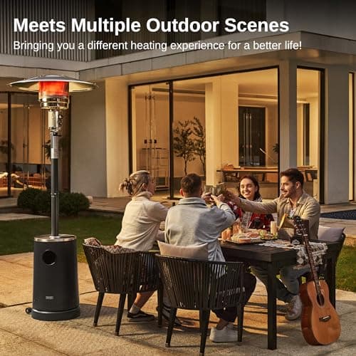EAST OAK 50,000 BTU Patio Heater with Sand Box, Table Design, Double-Layer Stainless Steel Burner, Wheels, Triple Protection System, Outdoor Heater for Home and Residential, Polar Night