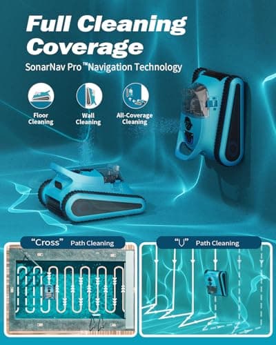 2025 Upgraded HISION Cordless Robotic Pool Cleaner with Wall-Climbing & Waterline Cleaning, 180W Brushless Motor Powerful Suction, 150-Min Runtime for In-Ground & Above Ground Pools up to 2000 Sq.Ft