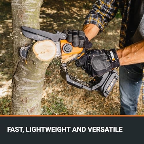 Worx 20V 5" Mini Cordless Chainsaw, 3.9 lbs, 22 ft/s Chain Speed, Power Share Battery, Upper & Hand Guard WG324 - Battery & Charger Included