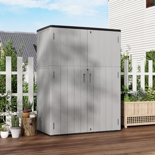 Vertical Storage Sheds with Floor, Sheds & Outdoor Storage Cabinet Waterproof for Garage Storage, Pool Storage, Bike Shed, Garden Shed 57Cu.ft Light Gray