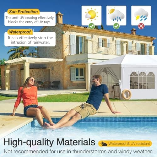 Greesum 10 x 30 Outdoor Canopy, Party Tents with 8 Removable Sidewalls, Gazebo Shelter for Parties, Outside Waterproof Wedding Canopies for Events, Birthday, Holiday, White