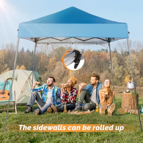 VINGLI 6x6 ft Pop Up Canopy Tent, Outdoor Small Gazebo With Backpack, Patio Slant Leg With 1 Sidewall, Portable Easy Up (Blue)