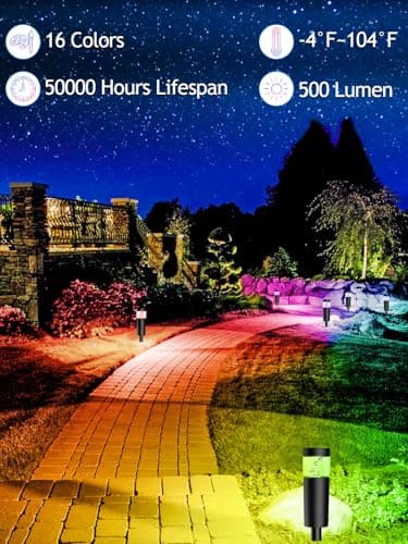 5W RGBW Low Voltage Landscape Pathway Lights with Connectors 12V Outdoor Color Changing Landscape Lighting LED Bollard Path Lights Wired Waterproof Walkway Light for Garden Yard (12 Pack)