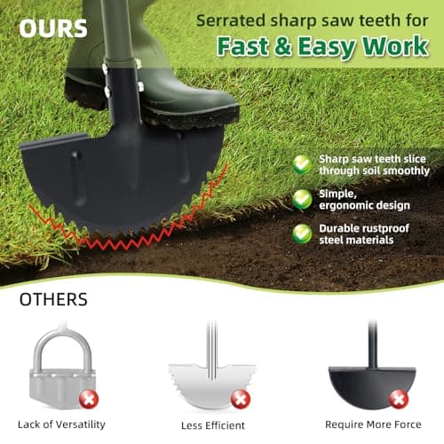 Half Moon Edger Lawn Tool - Heavy Duty Saw Tooth Manual Edgers with Sharp Blade & Wide Footplate, 38"-49" Adjustable T-Grip Handle for Landscaping, Sidewalks, Yard,Grass,Flower Bed & Garden Edging