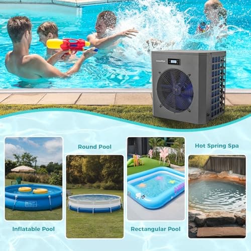 Pool Heaters for Above Ground Pool 16000 BTU Swimming Pool Heater Pump 5000 Gallon Heating or Cooling Mode WiFi Control Timer 120V 60Hz