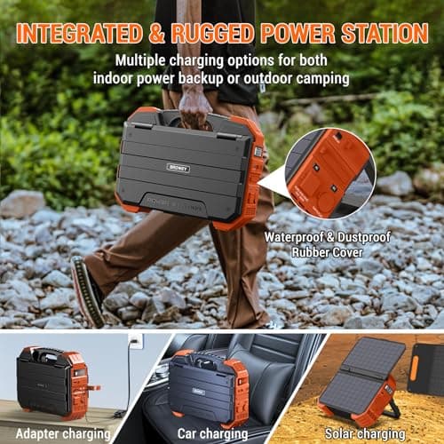 BROWEY Portable Power Station 1000W with Built-in Solar Panel, 614WH/192000mAh LiFePO4 Battery Pack, Solar Generator with AC/DC/USB/PD Outputs for Outdoor Camping, RV Travel, Emergency Preparedness