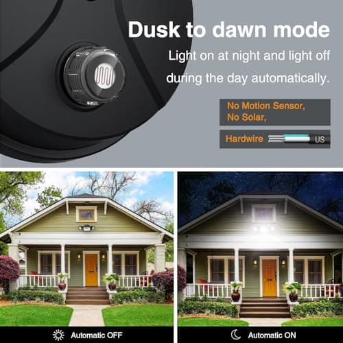 Onforu 60W LED Dusk to Dawn Flood Lights, 6000LM Exterior Security Outdoor Lighting, IP65 Waterproof Outdoor 3 Adjustable Heads Photocell Light Fixture, 6500K Floodlight for Garage, Patio, Yard