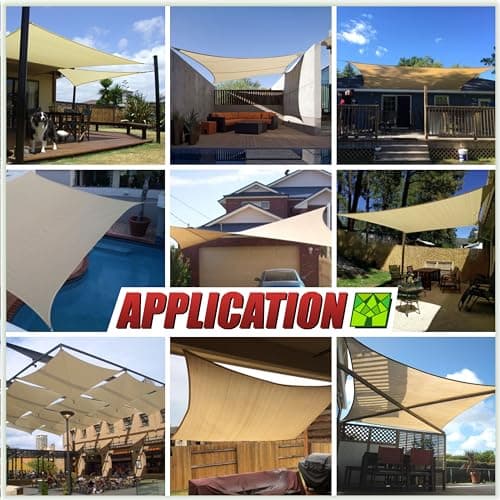ColourTree 16' x 16' Beige Square Sun Shade Sail Mesh Canopy Fabric Cloth Screen - UV Block Heavy Duty & Commercial Grade, Outdoor Patio Carport (We Make Custom Size)