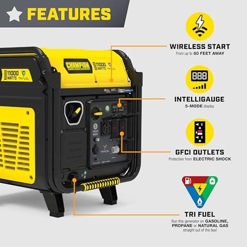 Champion Power Equipment 11,000-Watt Wireless Remote Start Tri Fuel Home Backup Portable Inverter Generator with Quiet Technology and CO Shield®