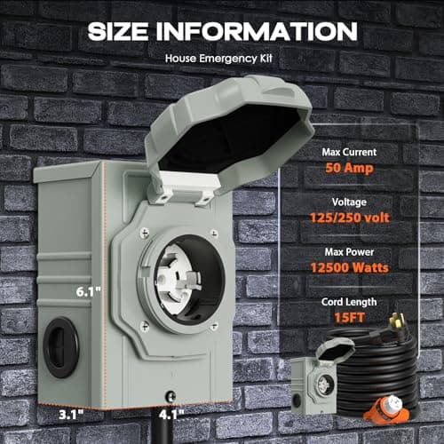 50 Amp Generator Cord and Pre-Drilled Power Inlet Box, 25FT Heavy Duty NEMA 14-50P to SS2-50R Extension Cord Twist Locking with Inlet Box, 125/250V, 12500W, ETL Listed for Outdoor Emergency Kit