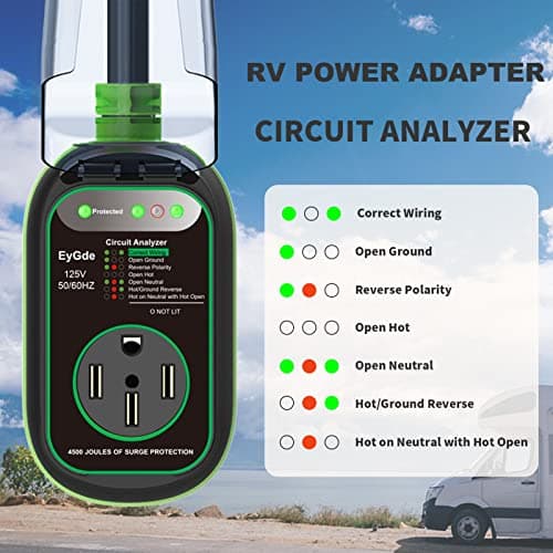 EyGde 30 Amp to 50 Amp RV Adapter with Surge Protector, Patented 4500J 30 Amp Male to 50 Amp RV Adapter Plug, RV Circuit Analyzer Voltage Protector with Waterproof Cover for Camper Travel Trailer