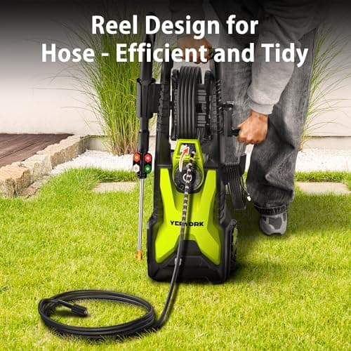 Pressure Washer, Adjustable 5000 Max PSI 2.5 Max GPM, Power Washer with 33 FT Hose Reel, Steel Wand, 500ml Foam Cannon, 4-Nozzle Set, Electric Pressure Washer for Cars, Fences, Patios