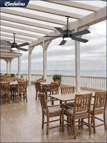 42 In Waterproof Outdoor Ceiling Fan with Light and Remote IP65 Plug in Wet Rated Outdoor Ceiling Fans for Patios Waterproof Gazebo Hanging Fan 3CCT 6 Speed, for Outside Porch Pergola Garage