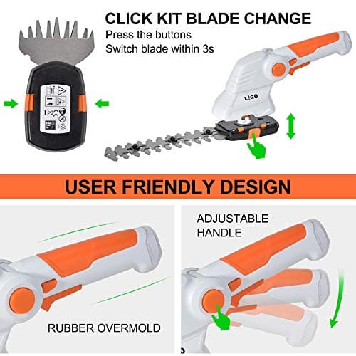 LIGO Cordless Grass Shear and Shrub Trimmer 2-in-1, 7.2V Electric Lawn Edger & Hedge Clipper, Lightweight Handheld with Rechargeable Battery, Ergonomic Design for Garden, Yard, and Bush Trimming