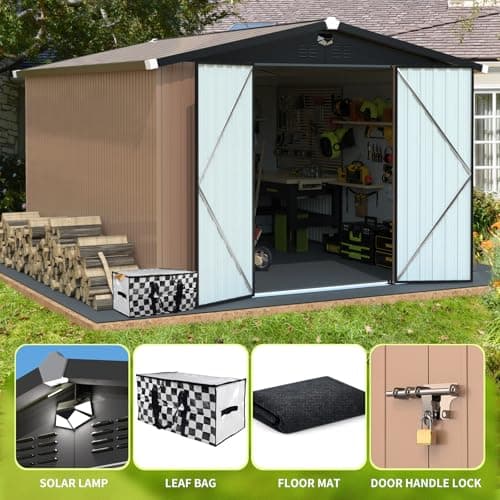 Metal Storage Shed,Outdoor Storage Building 10x12,Large Backyard Shed with Lockable Doors,Waterproof Outside Storage Sheds