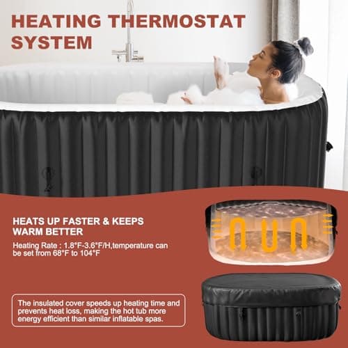 LILYPELLE 1-2 Person Inflatable Hot Tub, Portable Oval Blow Up Hot Tub with 100 Bubble Jets, Outdoor Spa Set Included Heater Pump, Filter and Side Table, 75" X 47" X 25"