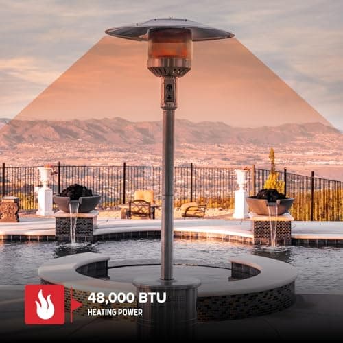 Nexgrill Sundara 92" Stainless Steel Outdoor Patio Heater, 48,000 BTUs, 2 Wheel Transport, Electronic Ignition, Easy Tank Access, Control Knob, Propane Heater for Porch, Garden, Backyard - 920-01001