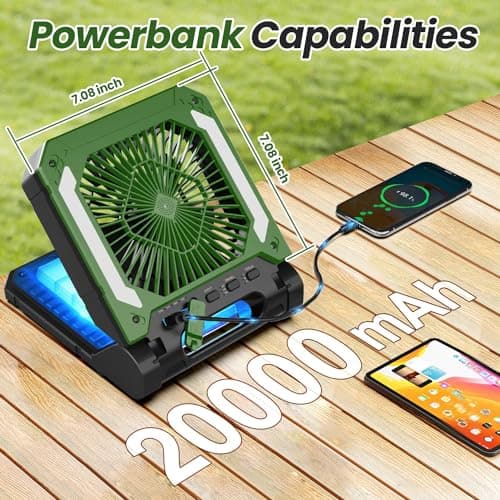 20000mAh Portable Fan Rechargeable with Solar Panel 2-in-1, 3 Speeds Cordless Battery Powered Fan with Led Lantern,Timer, Quiet USB-C Table Fan for Travel Tent Hurricane Office Home Bedroom(Green)