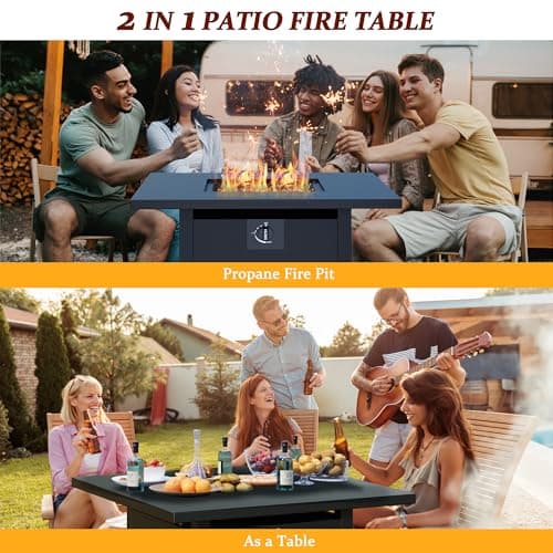 Vongrasig 30" Gas Fire Pit, 50,000 BTU Steel Propane Fire Pit Table for Outdoor Outside, Outside Patio Deck and Garden, CSA Certified Fire Table with Lid and Lava Rock