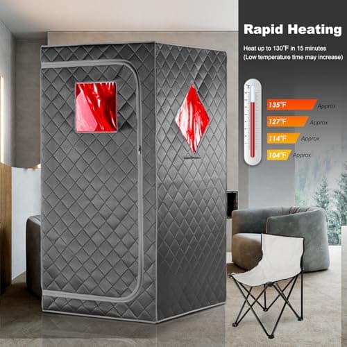 Full Size Portable Personal Infrared Sauna for Home, Personal Home Spa Tent with Remote Control, Heating Foot Pad, Foldable Reinforced Chair （Grey, L33.8 x W 33.8" x H 66.5"