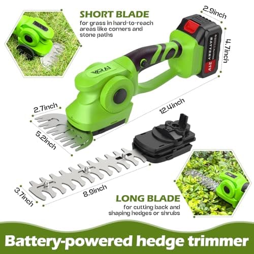 Hedge Trimmer Cordless, 2 in 1 Cordless Hedge Trimmer with 2600mAh Battery*2, High Power and Large Capacity Hedge Shears for Gardens, Patios and Lawns Charger Included