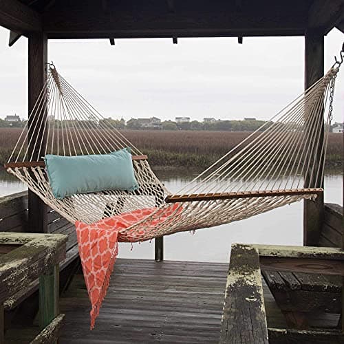 Original Pawleys Island 13DCOT Large Oatmeal DURACORD Rope Hammock with Free Extension Chains & Tree Hooks, Handcrafted in The USA, Accommodates 2 People, 450 LB Weight Capacity, 13 ft. x 55 in.
