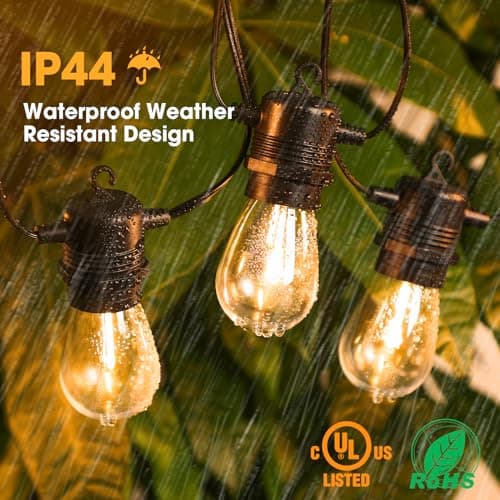 50FT LED Outdoor String Lights with 15+1 Vintage Shatterproof Waterproof S14 Bulbs, 2700K Commercial Grade Patio Light, Outside Hanging Lights for Garden Porch Deck Decor
