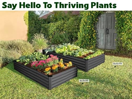 Galvanized Raised Garden Beds Outdoor // 6×3×1 ft Planter Raised Beds for Gardening, Vegetables, Flowers // Large Metal Garden Box // Patented Tool-Free Design (Dark Gray)