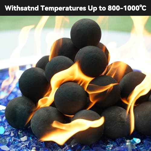 Skyflame 2-Inch Ceramic Fire Balls, 25PCS Round Fire Pit Balls for Indoor and Outdoor Fire Bowl Fireplace DIY Accessory, Black