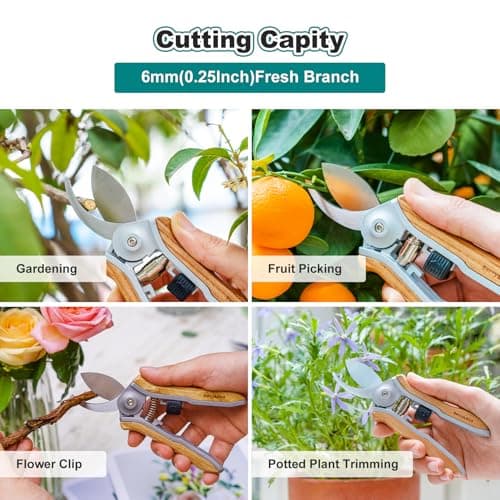 Mini Pruning Shears for Gardening Curved Blades Hand Pruners with Wooden Handle Garden Scissors Snips Stainless Steel Trimming Small Clippers Bonsai Compact Size Sheaering Tool