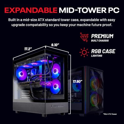 Skytech Azure Gaming PC Desktop, Ryzen 7 9700X 3.8 GHz (5.5GHz Turbo Boost), NVIDIA RTX 4060 8GB GDDR6, 2TB SSD, 32GB DDR5 RAM 6000 RGB, 650W Gold PSU, 360mm ARGB AIO, Wi-Fi, Win 11 Home