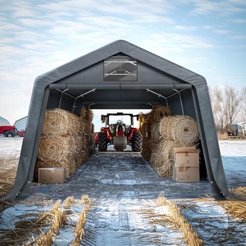 Sophia & William Carport Storage Shed 13x22 ft Portable, Heavy Duty Car Port Canopy Garage Shelter with Sidewalls and Roll Up Doors for Automobile Boat Motorcycle Bike, Gray