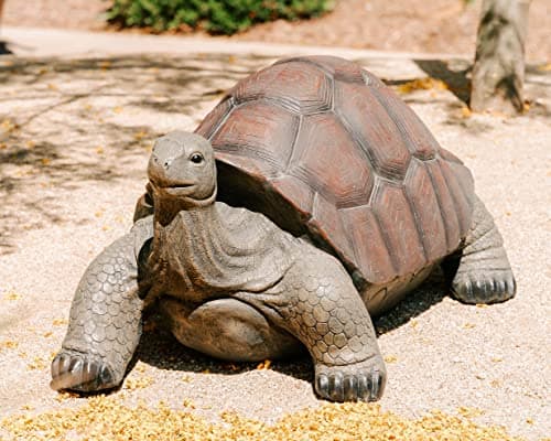 XBrand 28" L Brown and Black Concrete/MgO Walking Tortoise Statue, Indoor or Outdoor Décor, Garden Sculptures, Turtle Garden Statue