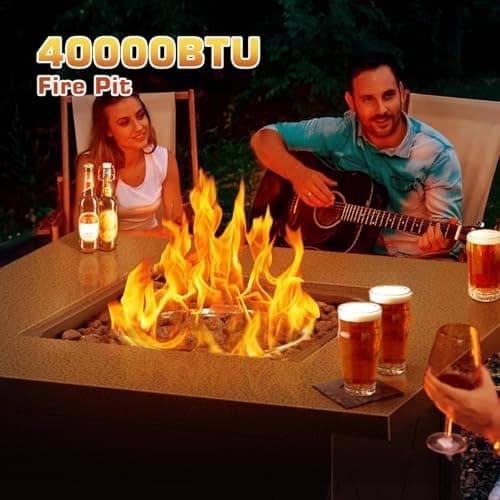 ZAFRO 28" Fire Pit Table, 40000 BTU Propane Fire Pit Table with Lid,Rain Cover and 3 Pounds Lava Stones for Outdoor Backyard, Courtyard