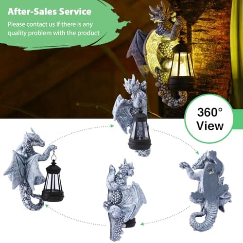Goodeco Dragon Tree Hugger Solar Lantern Garden Statue - 9.3 Inch Resin Dragon Decor for Outdoor, Perfect Garden Gift & Yard Decor