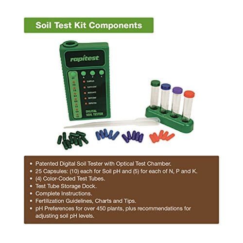 Rapitest Soil Test Kit for Gardens, Vegetables, Flowers and Lawns. USA designed and assembled soil tester completely, quickly and accurately measures/analyzes soil pH acidity and garden nutrients