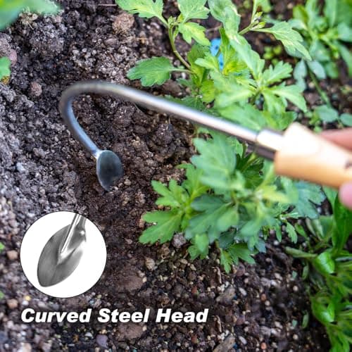 Weed Puller, Crack Weeder Cultivator Garden Hand Tool, Durable Curved Head Hook & Wooden Handle, Garden Digging, Edging, Planting Remover for Patio Lawn Yard Moss Terrace Paving